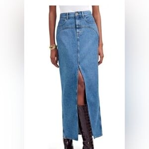 New Madewell Blue Denim Maxi Skirt W Front -Slit Size 28 Coastal Cowgirl Western